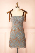 Donna | Blue Mini Dress with Copper Pattern