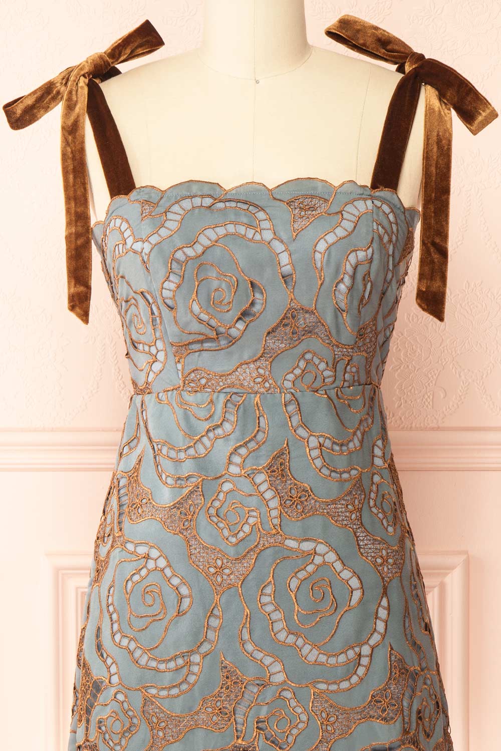 Donna | Blue Mini Dress with Copper Pattern