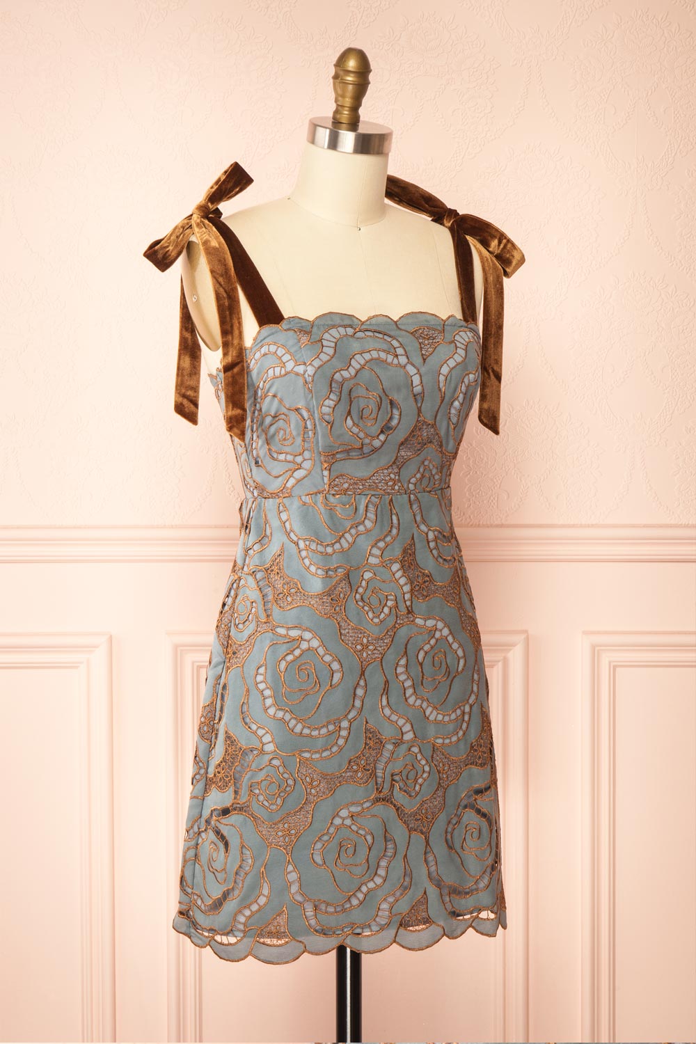 Donna | Blue Mini Dress with Copper Pattern