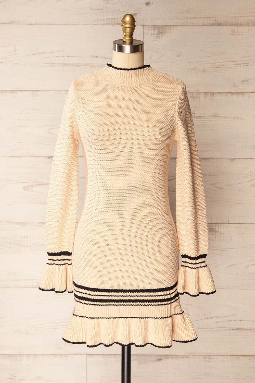 Dublin | Fitted Beige Knitted Short Dress