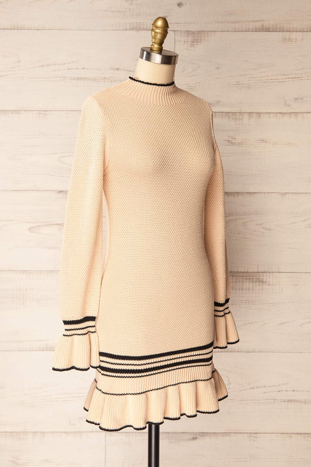 Dublin | Fitted Beige Knitted Short Dress