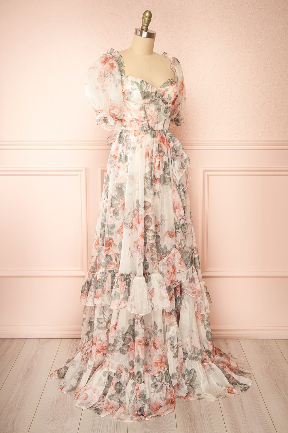 Duchesse | Floral Corset Maxi Dress with Ruffles