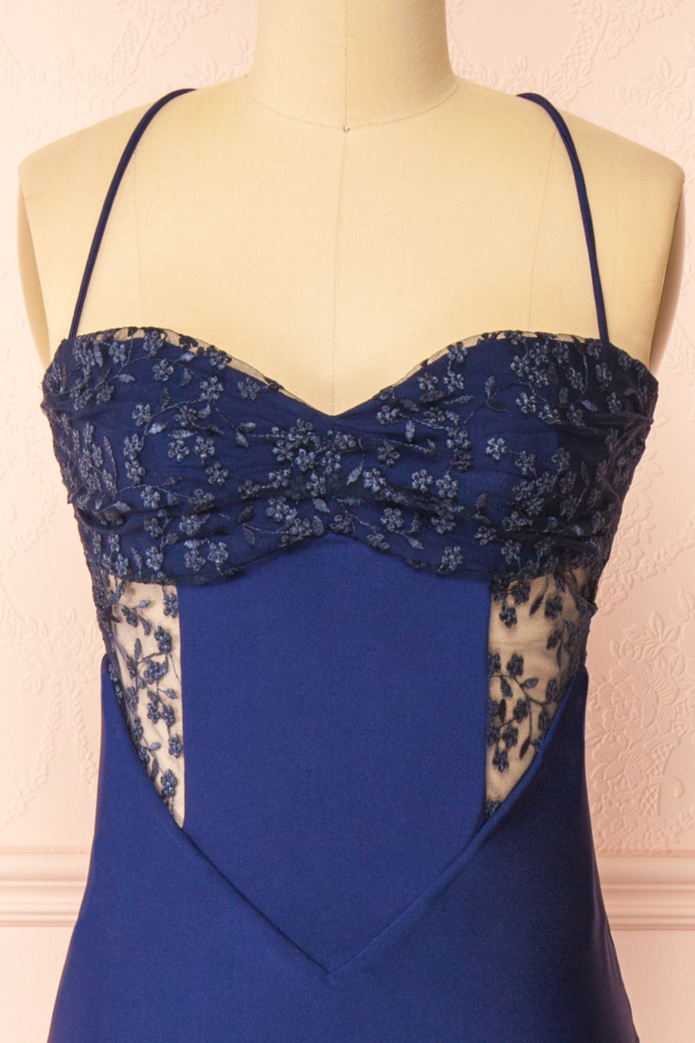 Elaria Navy | Embroidered Fitted Dress with Slit by Arti Gogna