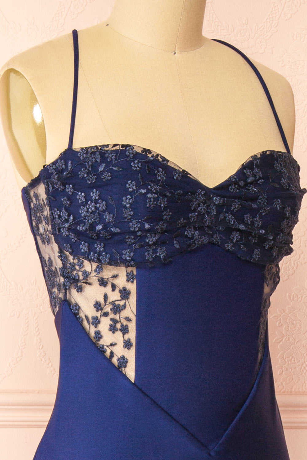 Elaria Navy | Embroidered Fitted Dress with Slit by Arti Gogna