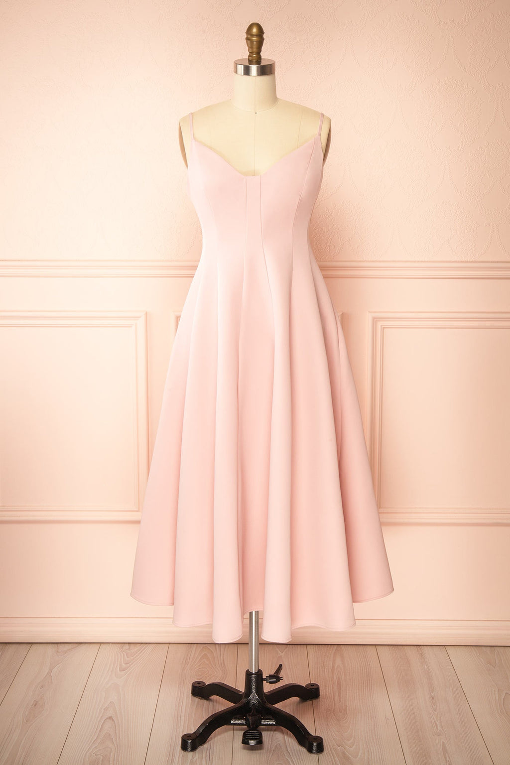 Elektra Pink | V-Neck A-Line Midi Dress with Ajustable Strap