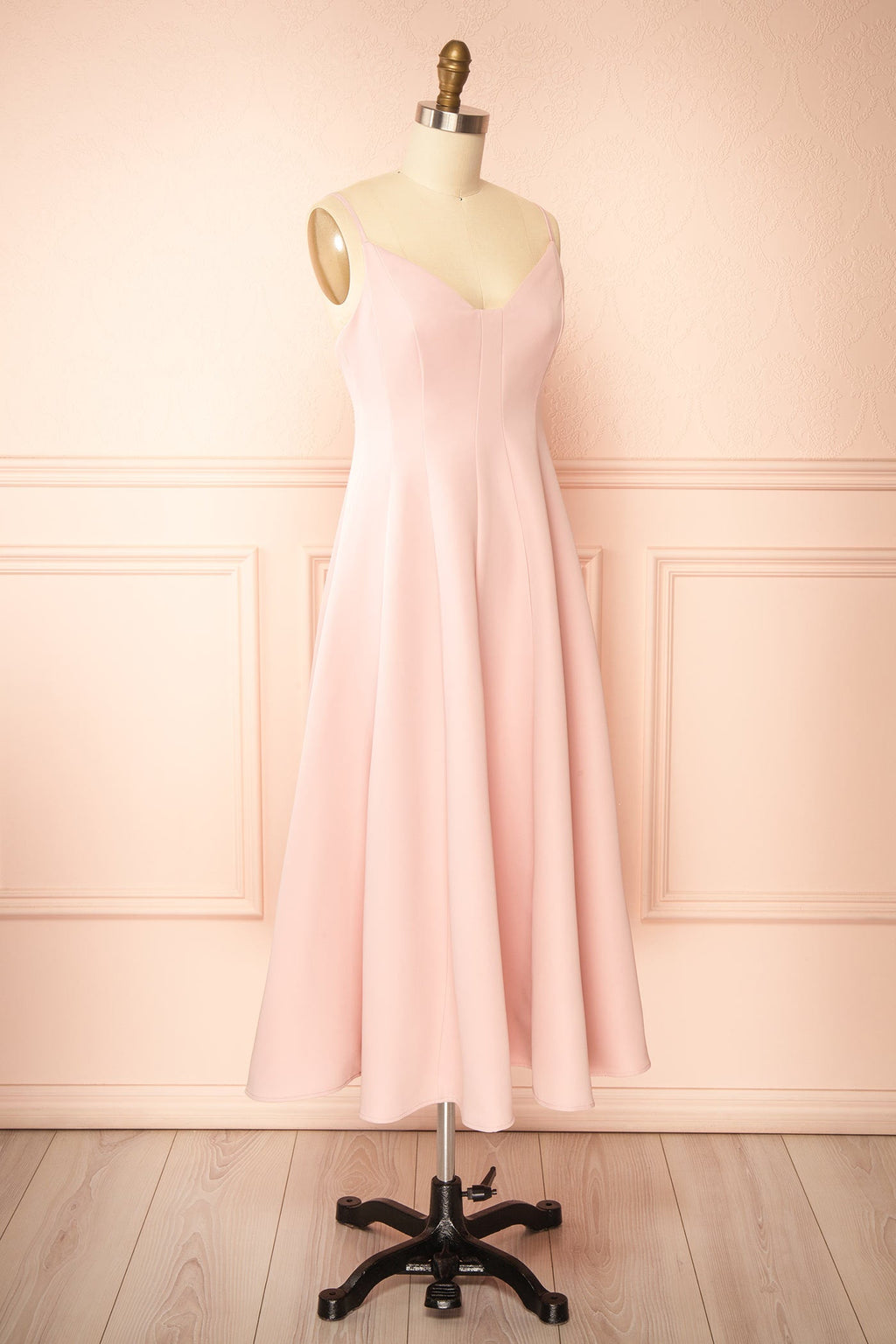 Elektra Pink | V-Neck A-Line Midi Dress with Ajustable Strap