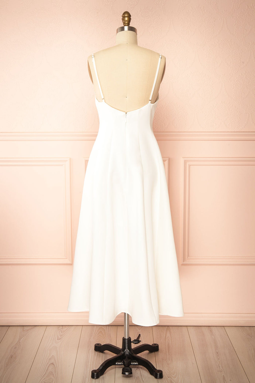 Elektra Ivory | V-Neck A-Line Midi Dress with Ajustable Strap