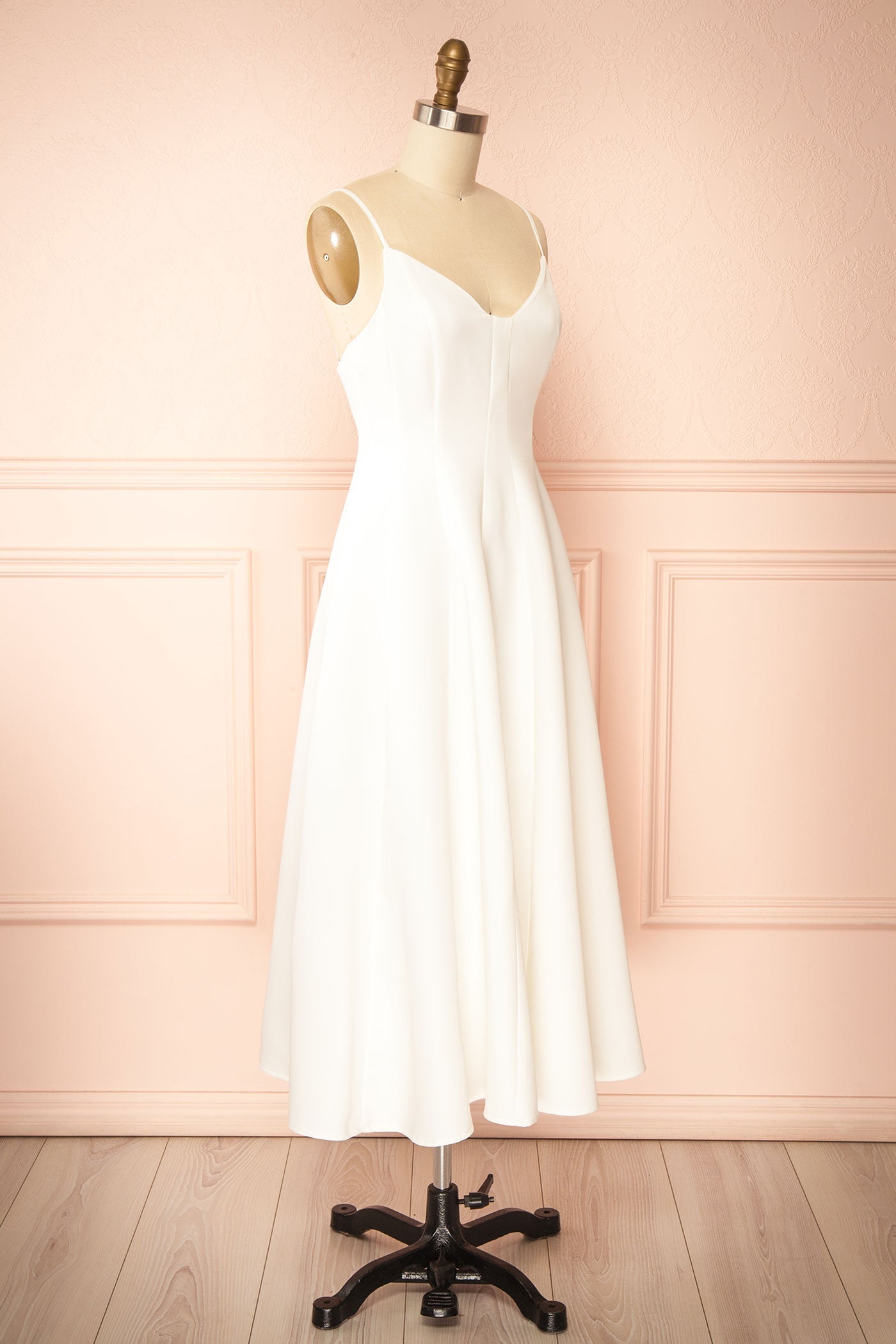 Elektra Ivory | V-Neck A-Line Midi Dress with Ajustable Strap