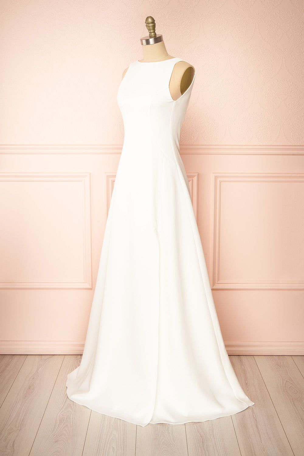 Elenova White | High Neck Wedding Gown with Train and Slit by Arti Gogna