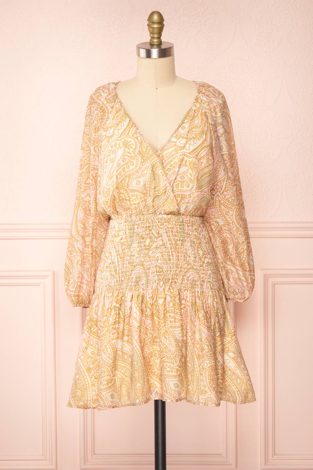 Freela | Short Paisely Patterned V-Neck Dress
