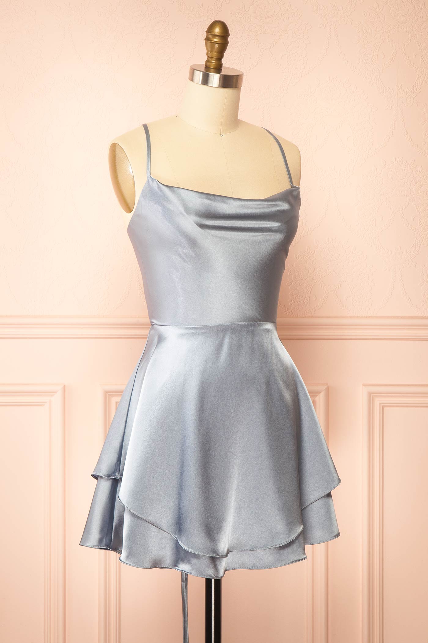 Ellya Blue | Satin Short Dress with Lace-Up Back