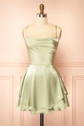 Ellya Sage | Satin Short Dress with Lace-Up Back