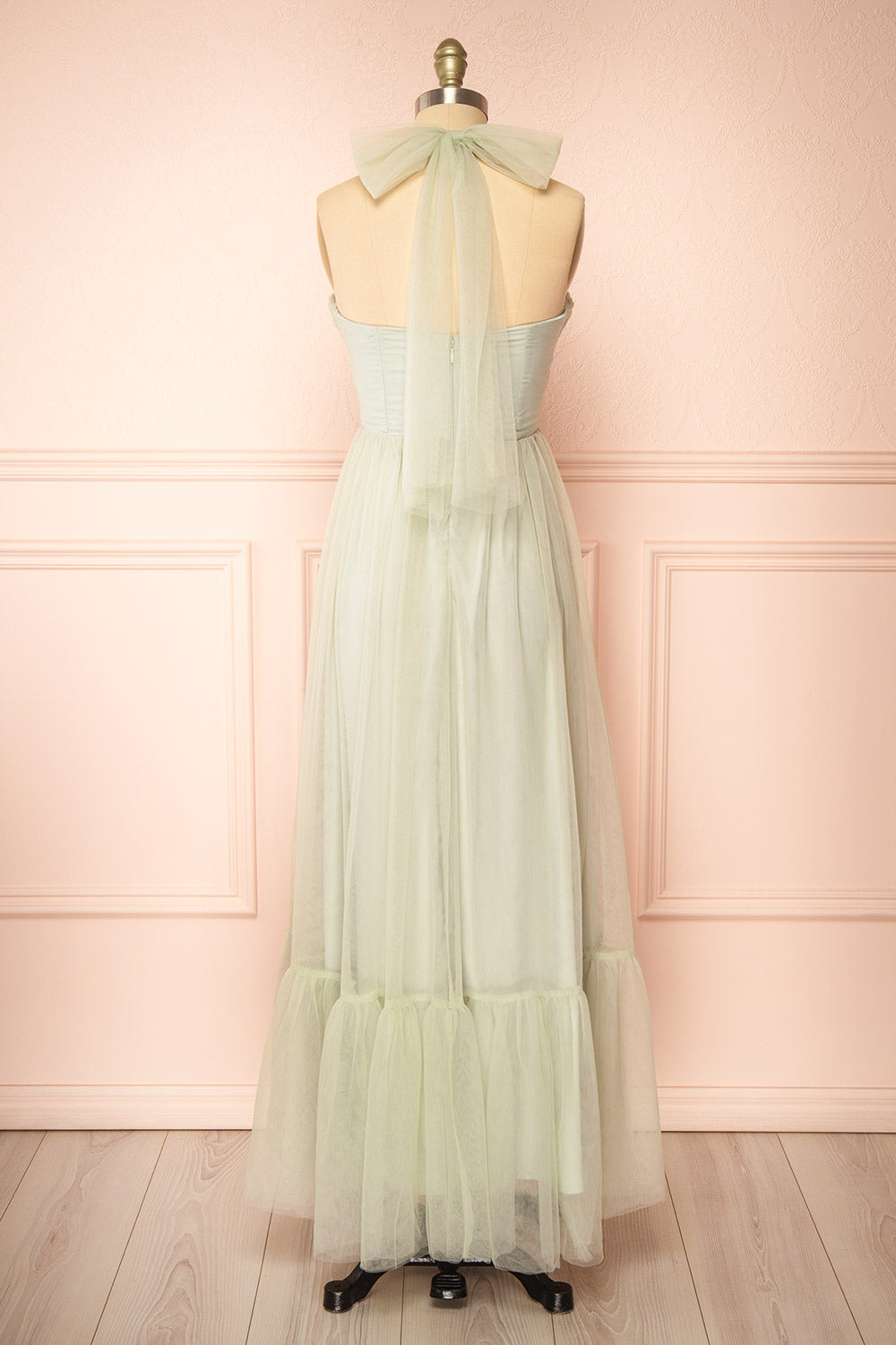 Emberly | Sage Tulle Dress w/ Halter Neck