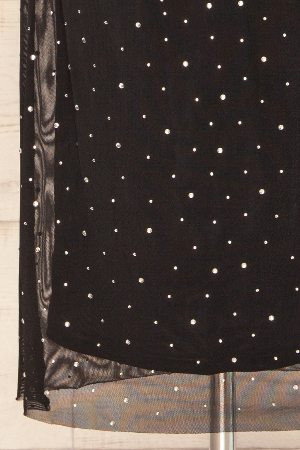 Ensenada | Black Fitted Ruched Midi Dress w/ Crystals