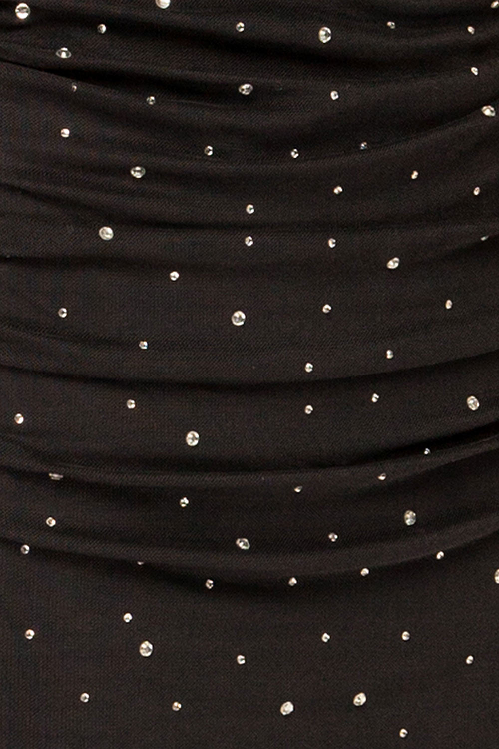 Ensenada | Black Fitted Ruched Midi Dress w/ Crystals