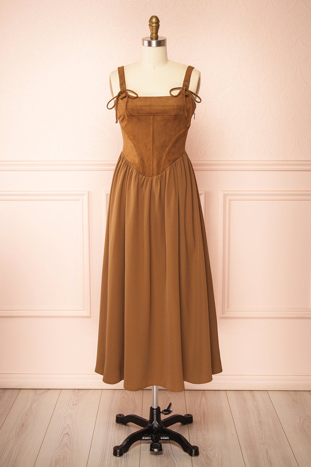 Esma Caramel | Faux Suede Corset Dress