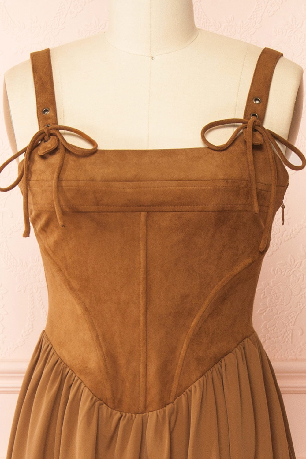 Esma Caramel | Faux Suede Corset Dress