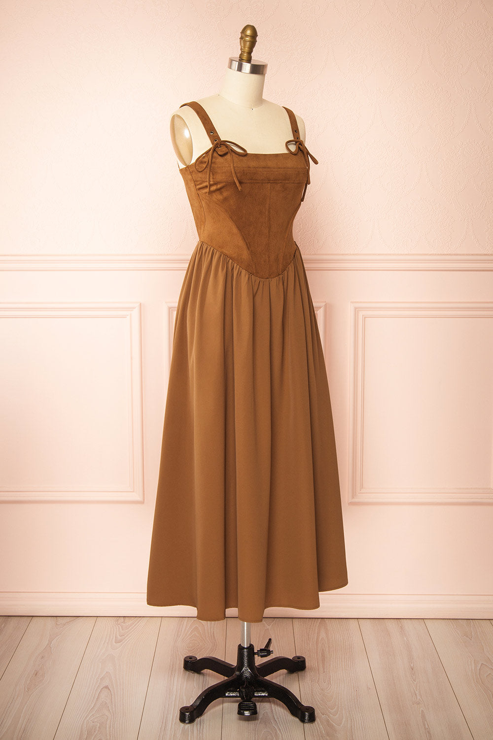Esma Caramel | Faux Suede Corset Dress