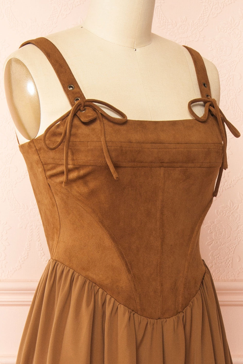 Esma Caramel | Faux Suede Corset Dress