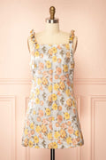 Evanna | Grey Floral Jacquard Short Dress