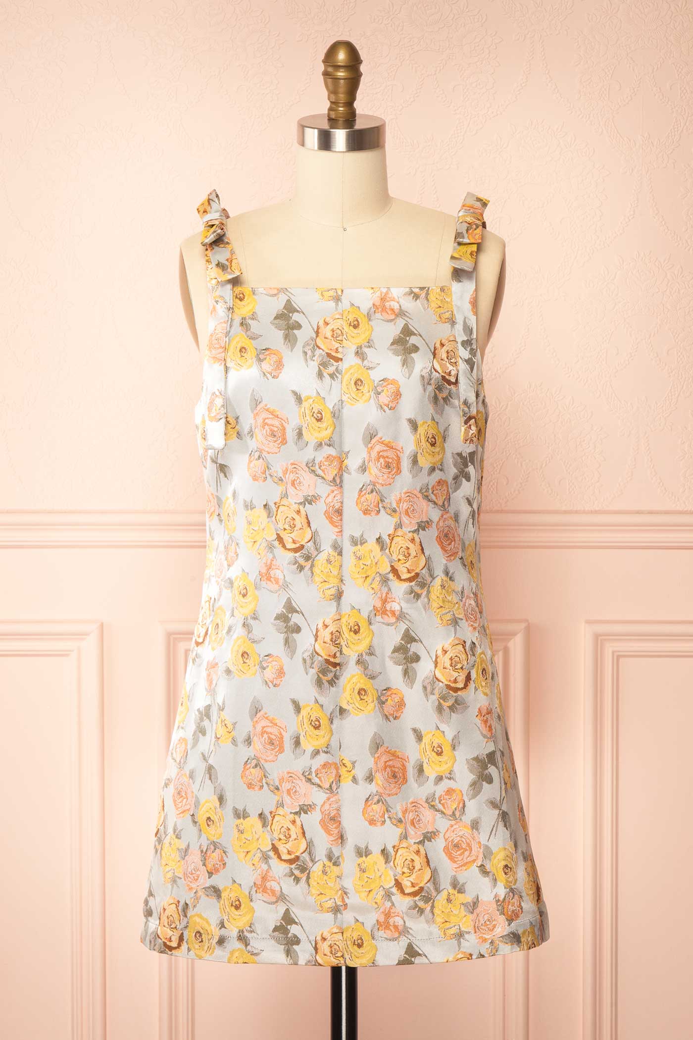 Evanna | Grey Floral Jacquard Short Dress