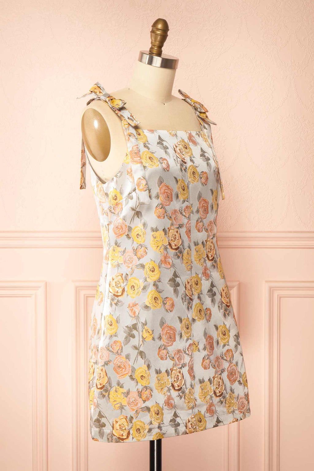 Evanna | Grey Floral Jacquard Short Dress