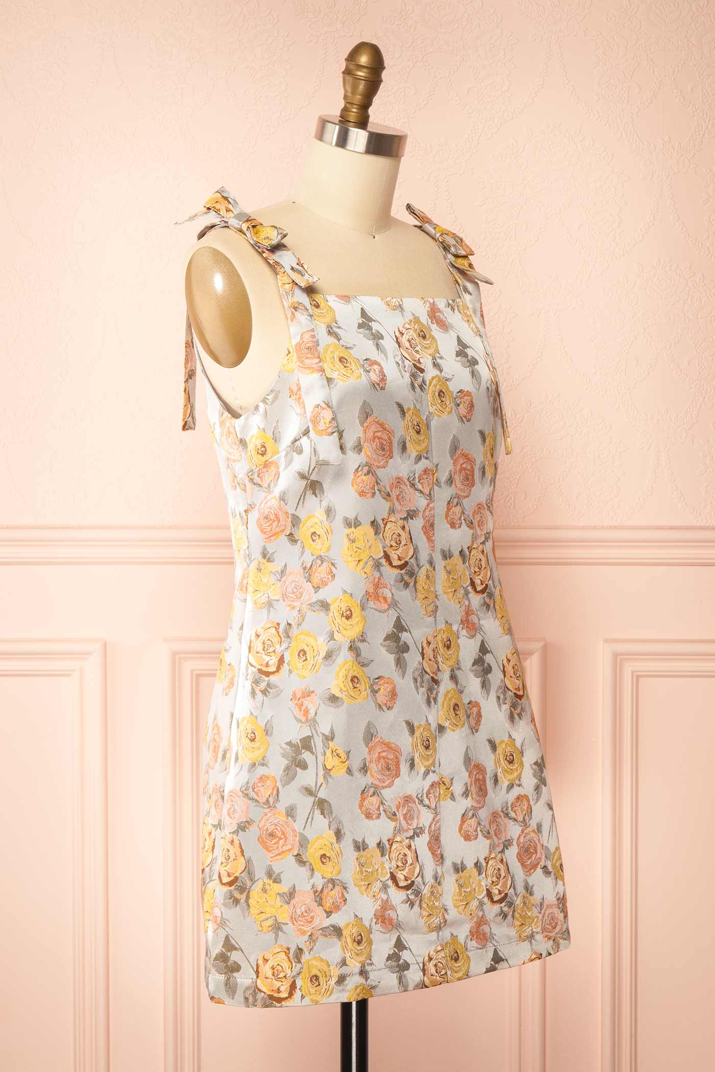 Evanna | Grey Floral Jacquard Short Dress