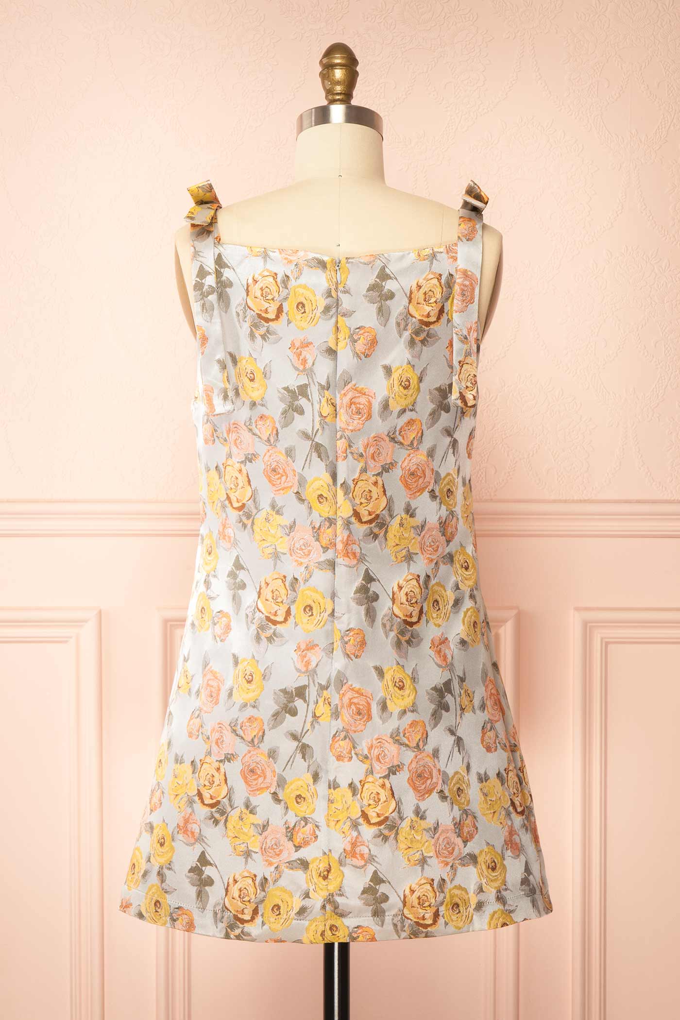 Evanna | Grey Floral Jacquard Short Dress