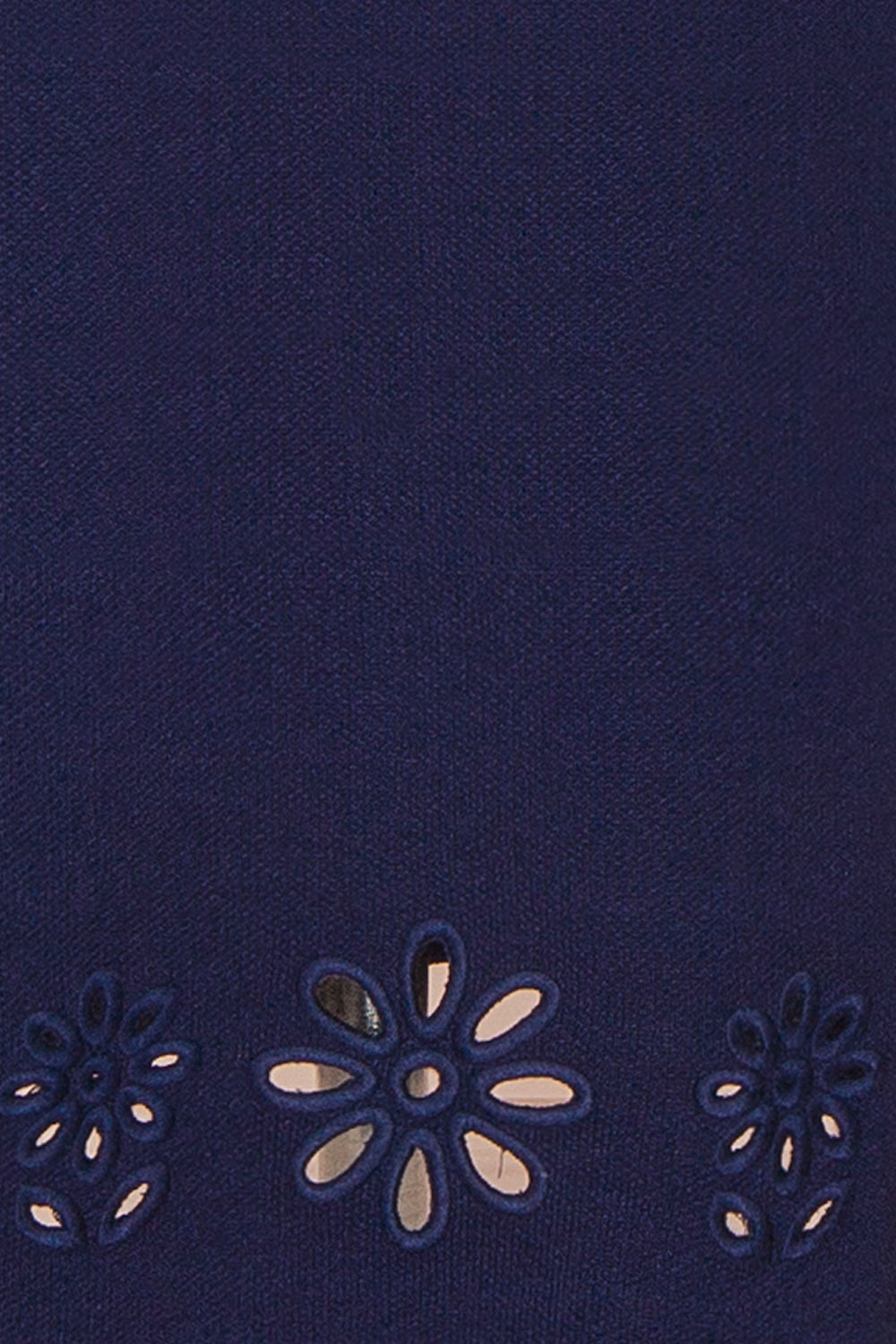Fable Navy | Strapless Fitted Knit Midi Dress with Floral Eyelets