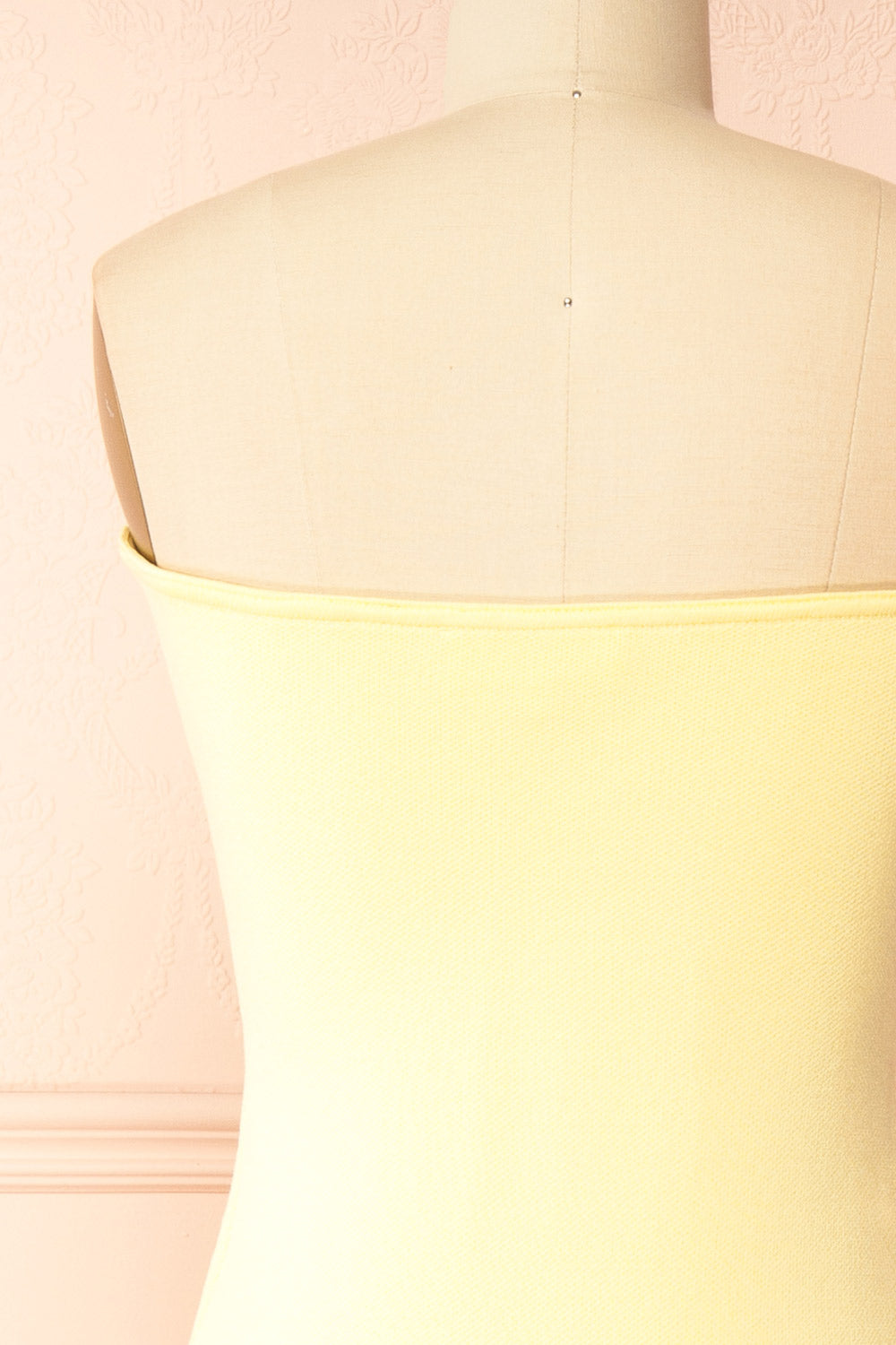 Fable Yellow | Strapless Fitted Knit Midi Dress with Floral Eyelets
