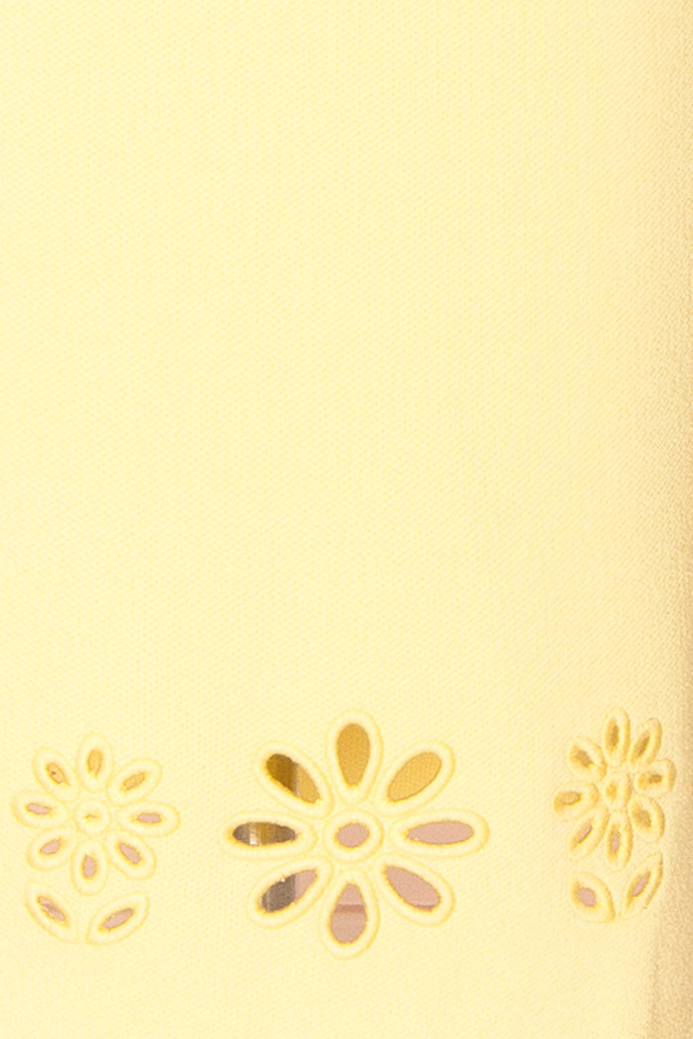 Fable Yellow | Strapless Fitted Knit Midi Dress with Floral Eyelets