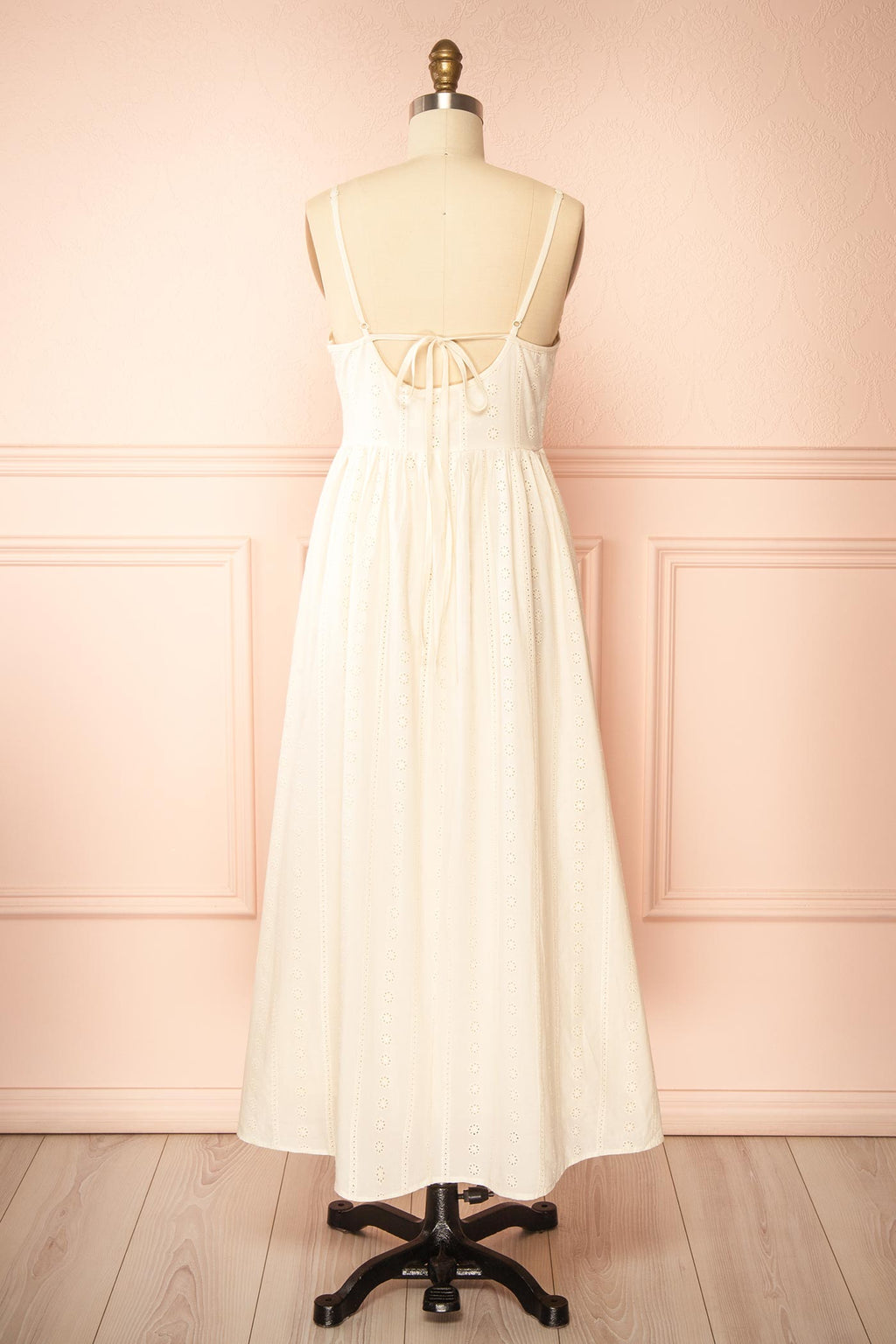 Farmdale Beige | Midi Dress with Floral Eyelets