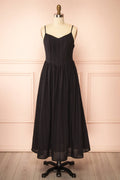 Farmdale Black | Midi Dress with Floral Eyelets