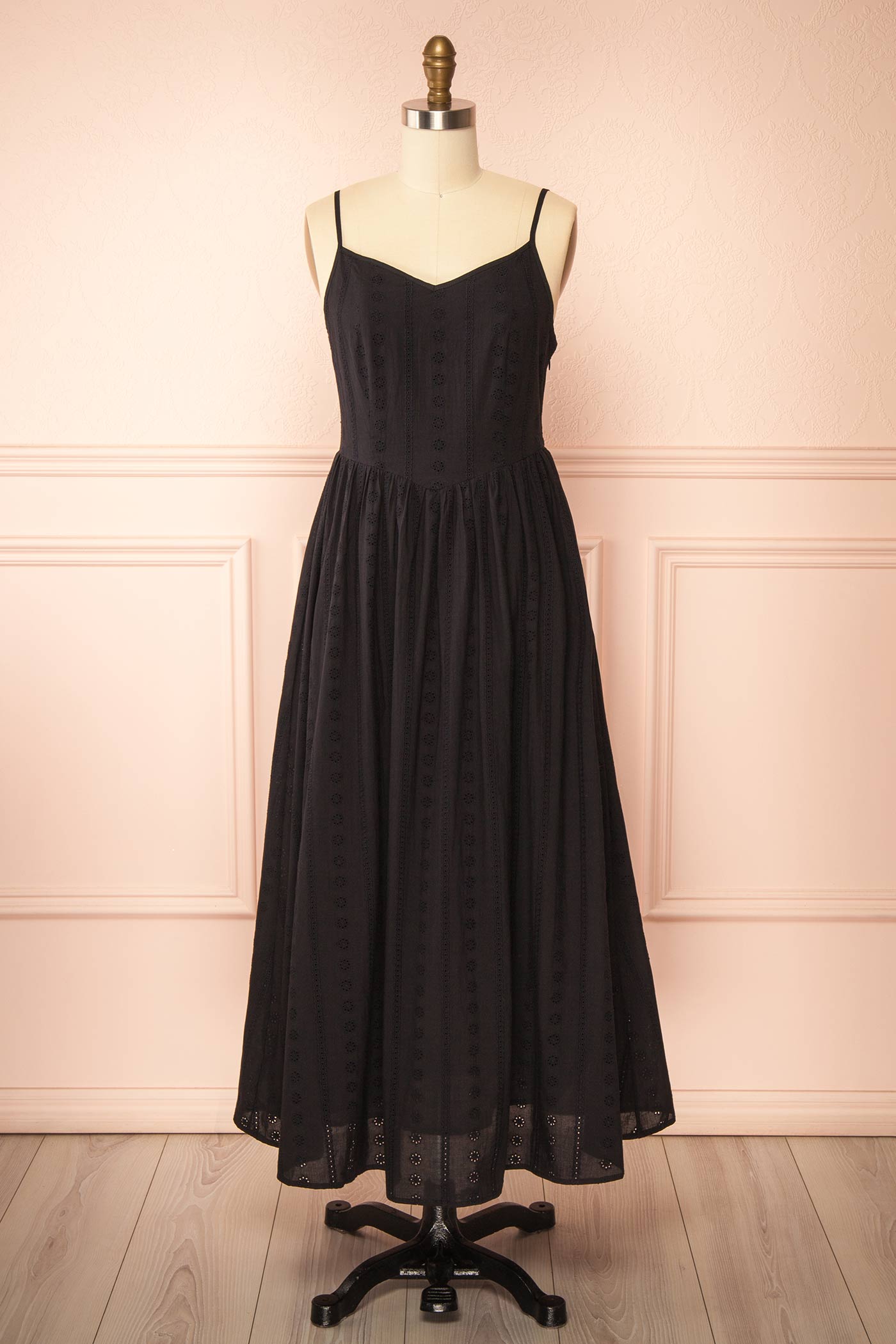 Farmdale Black | Midi Dress with Floral Eyelets