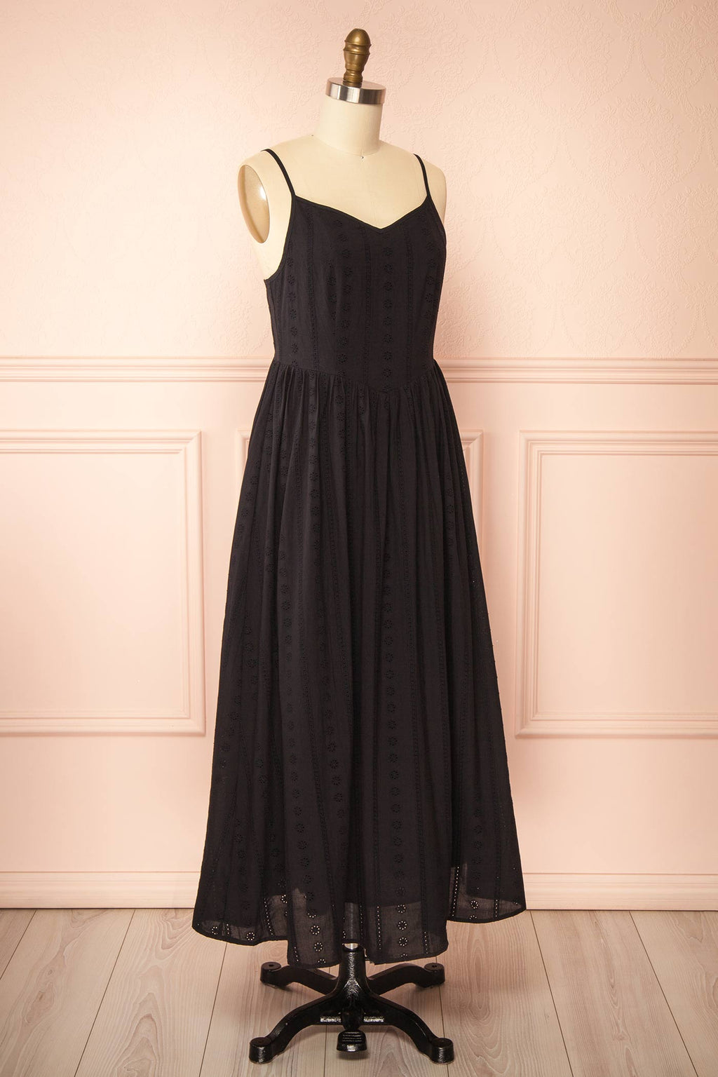 Farmdale Black | Midi Dress with Floral Eyelets