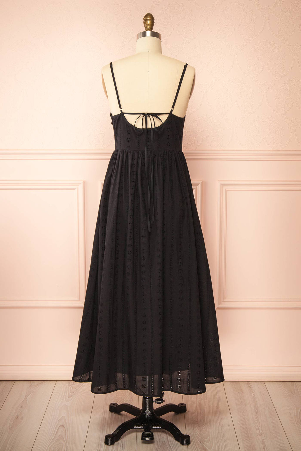 Farmdale Black | Midi Dress with Floral Eyelets