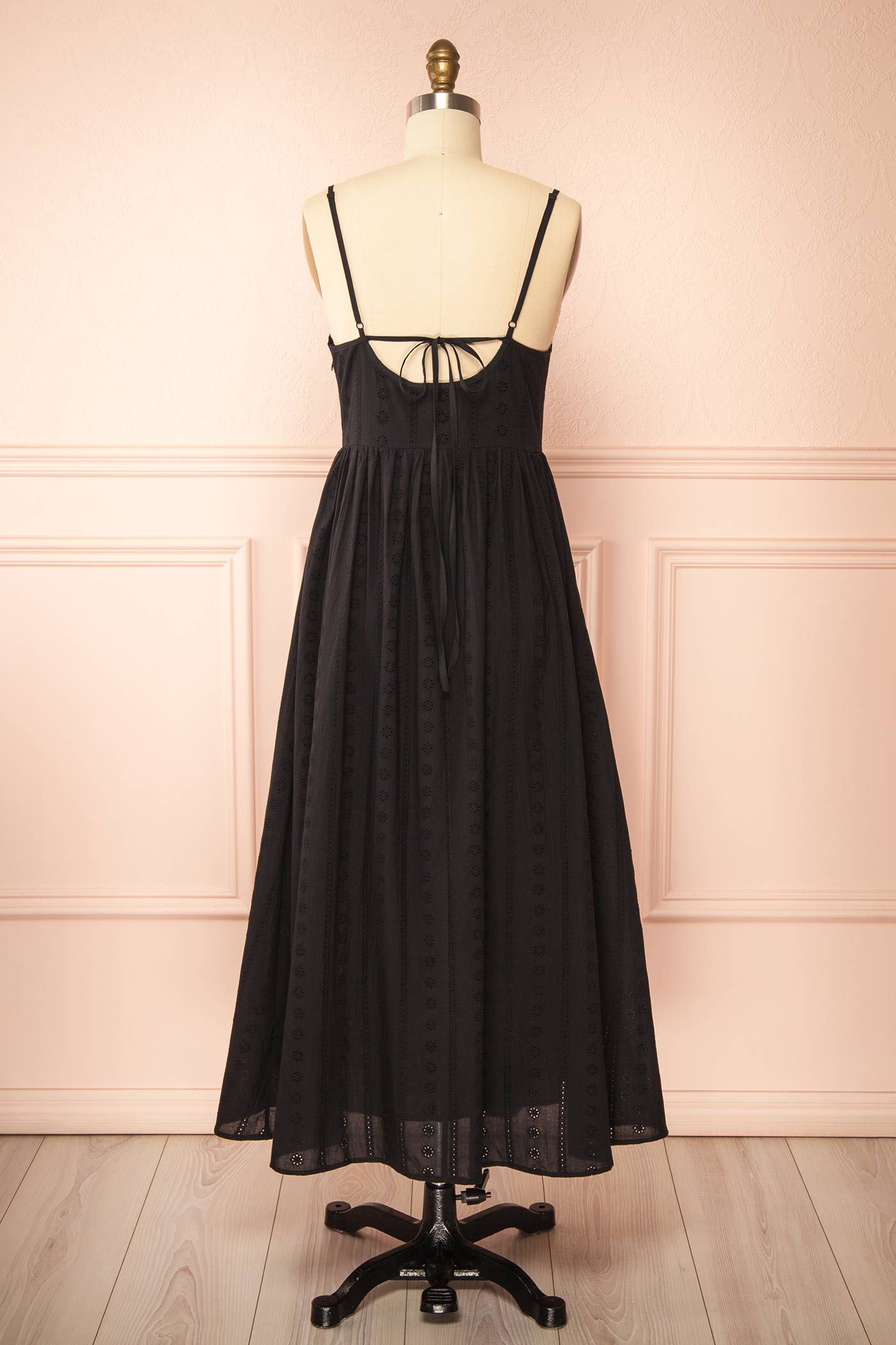 Farmdale Black | Midi Dress with Floral Eyelets