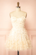 Faya Ivory | Short Corset Dress with Butterflies
