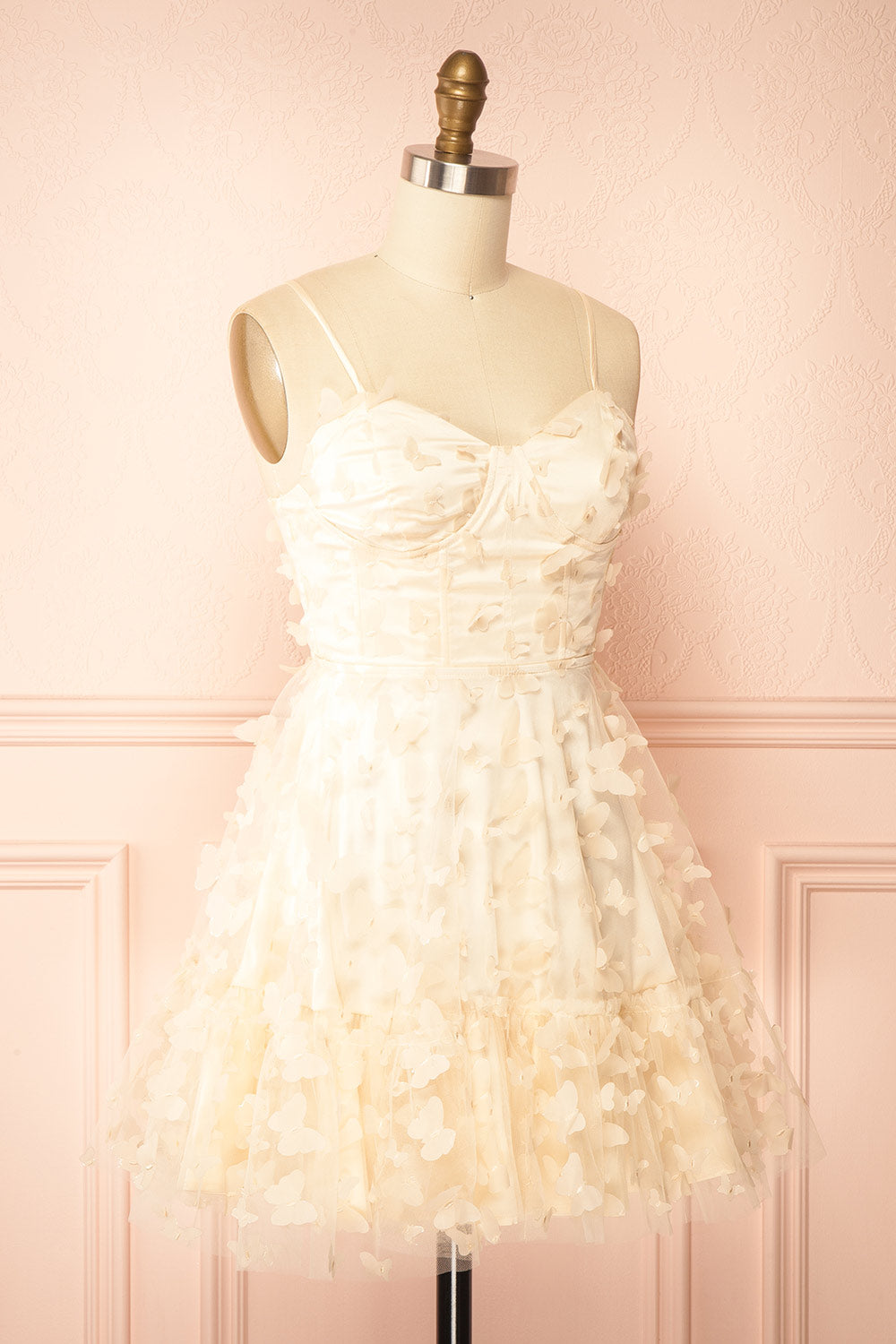 Faya Ivory | Short Corset Dress with Butterflies