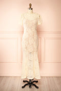 Felicity | Cream Lace Mermaid Midi Dress with Pearls