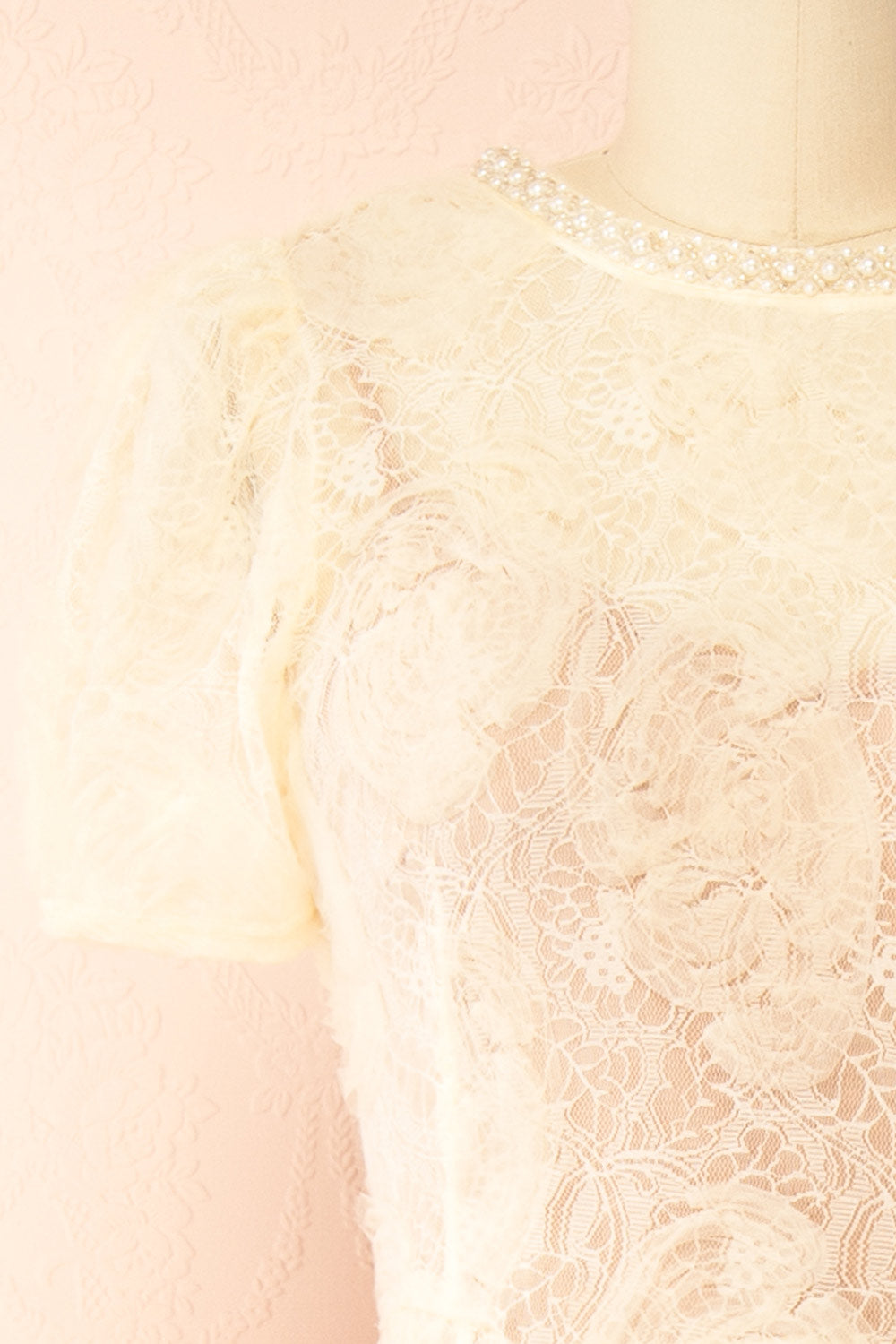 Felicity | Cream Lace Mermaid Midi Dress with Pearls