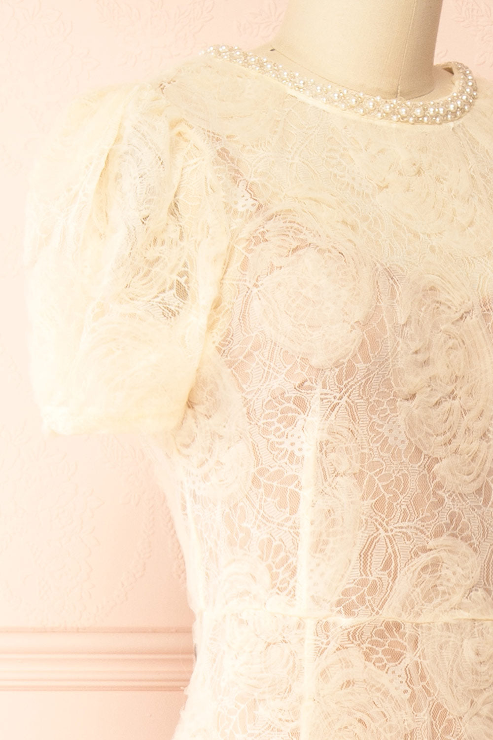 Felicity | Cream Lace Mermaid Midi Dress with Pearls