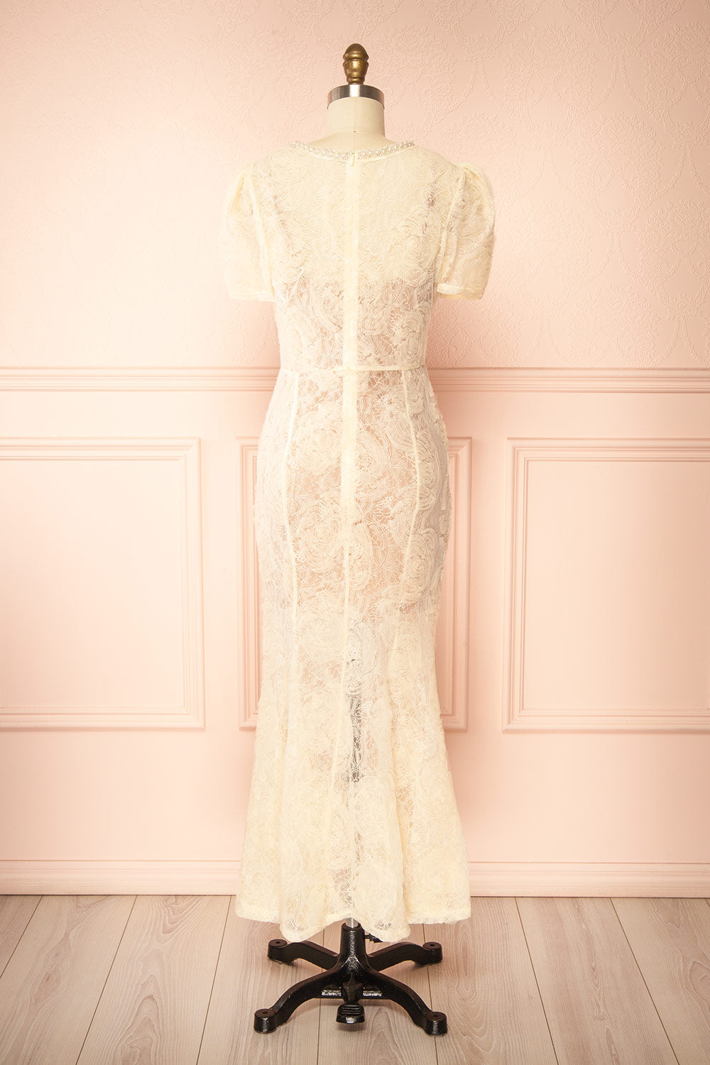 Felicity | Cream Lace Mermaid Midi Dress with Pearls