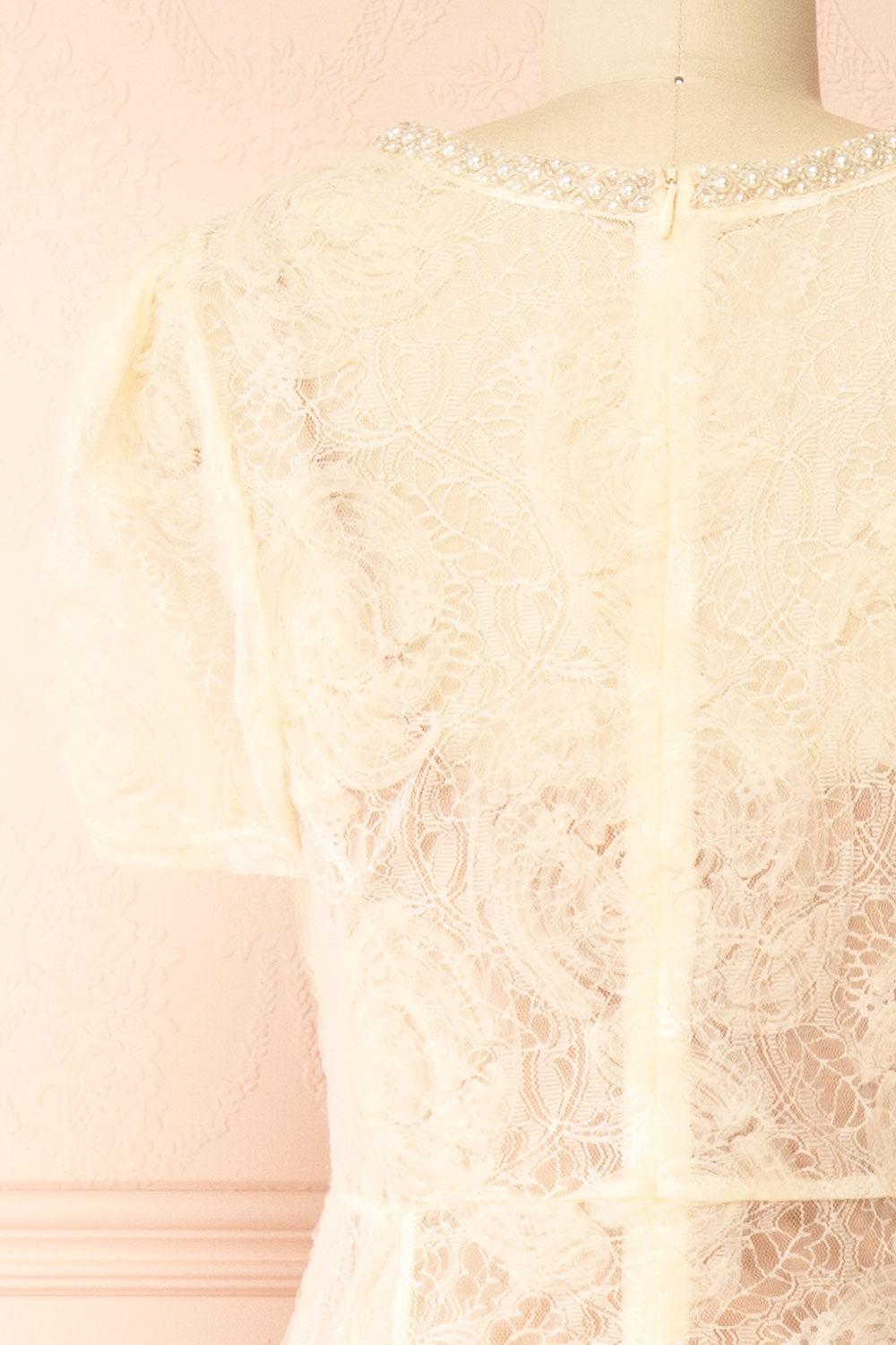 Felicity | Cream Lace Mermaid Midi Dress with Pearls