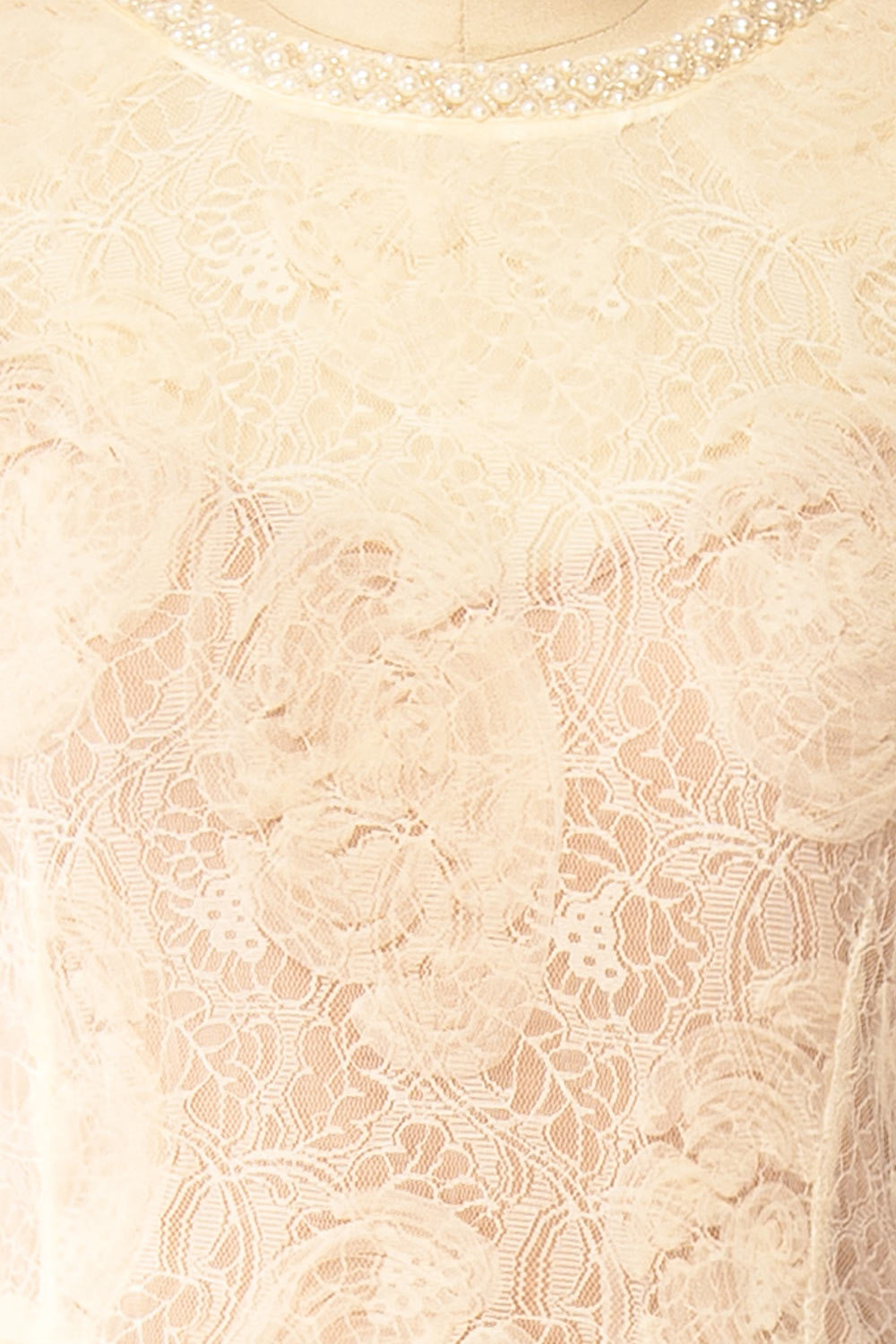 Felicity | Cream Lace Mermaid Midi Dress with Pearls