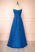 Fitzi Blue | Sparkly Strapless Maxi Dress with Pockets