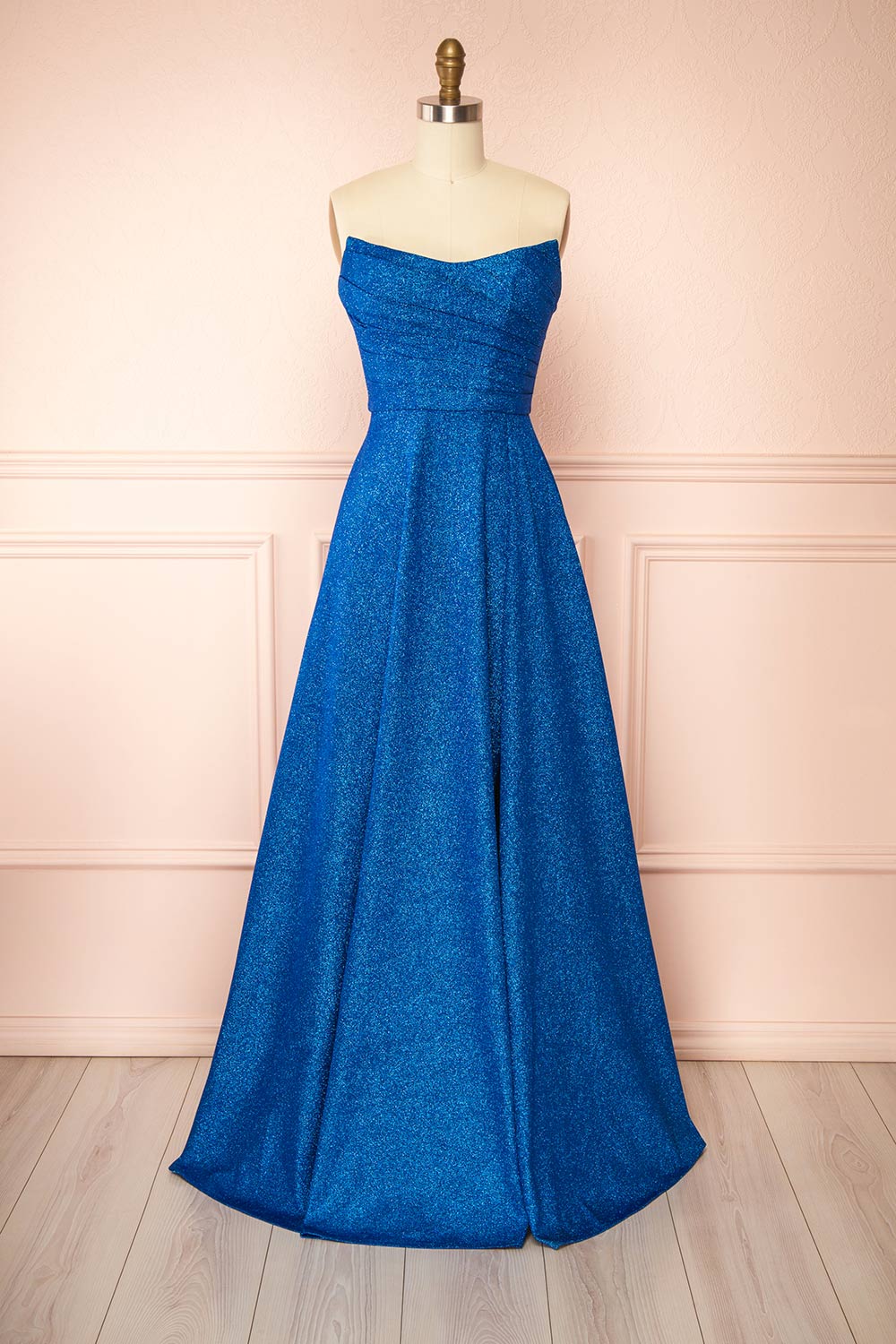 Fitzi Blue | Sparkly Strapless Maxi Dress with Pockets