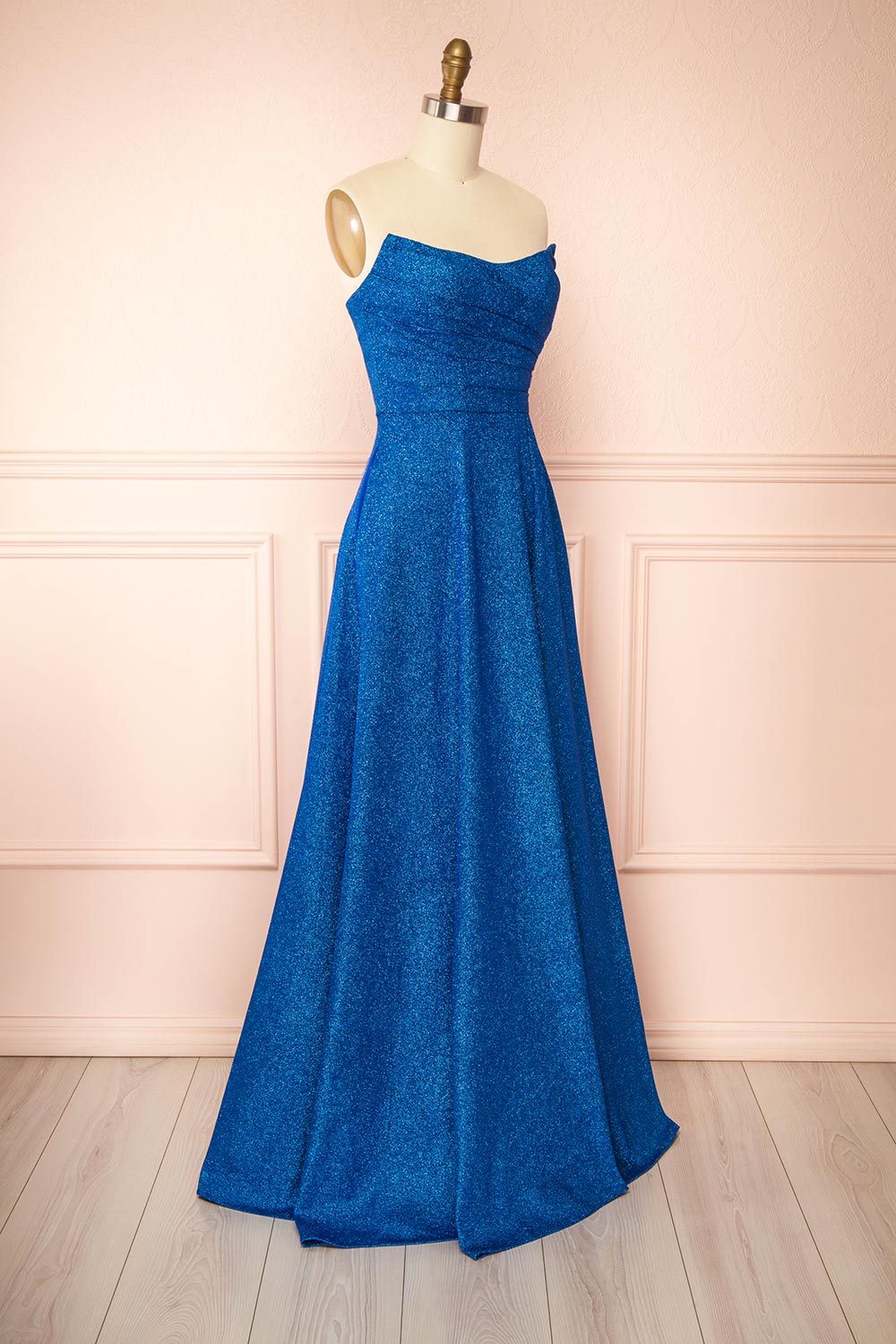 Fitzi Blue | Sparkly Strapless Maxi Dress with Pockets