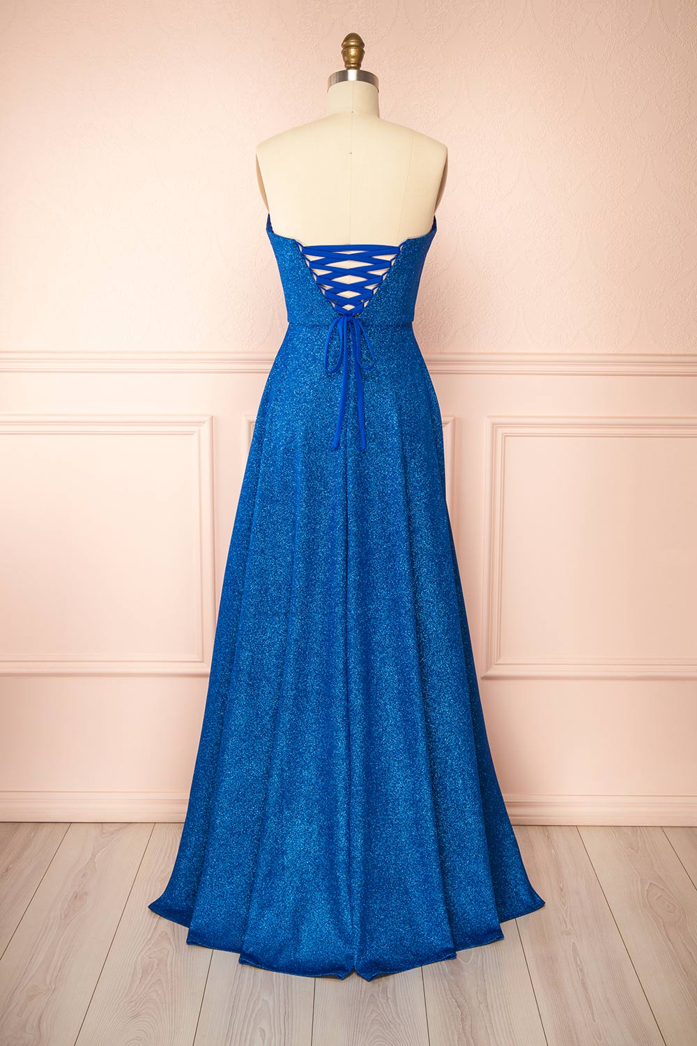 Fitzi Blue | Sparkly Strapless Maxi Dress with Pockets