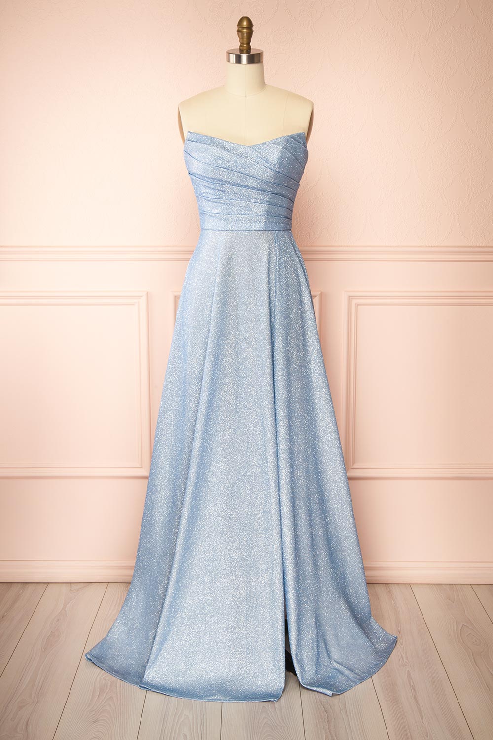 Fitzi Light Blue | Sparkly Strapless Maxi Dress with Pockets